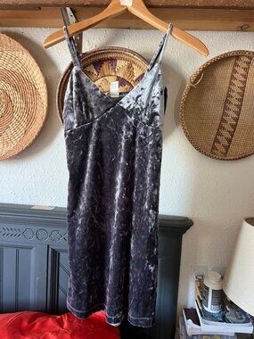 y2k Crushed Velvet Grey Silver Mini slip dress Dress Medium Mimi Chica 90s